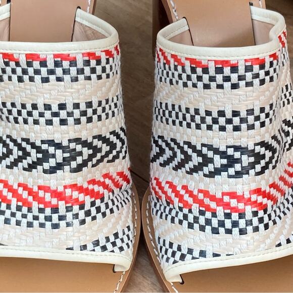 J Crew Mules Heels size 10 Marlow Southwestern wicker aztec white NEW - Picture 6 of 10